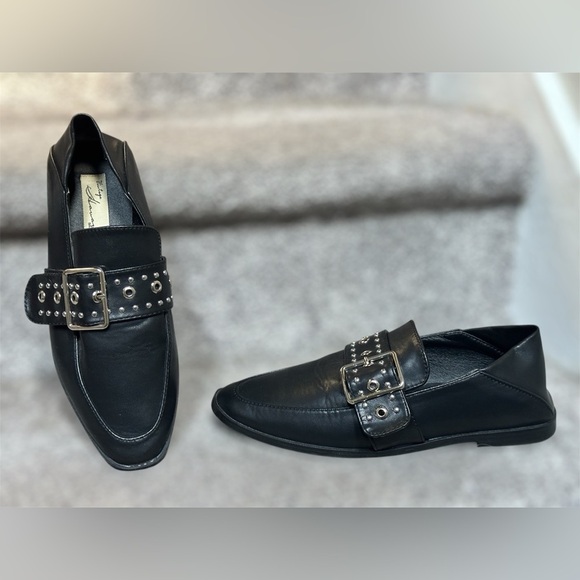 Vintage Havana Black Leather Maureen Studded Buckle Loafers Women 6.5 Old Money - Picture 1 of 9